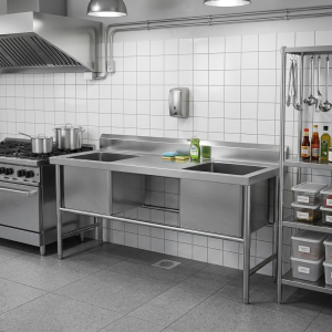 Ванна Моечная глубокая двухсекционная с рабочей поверхностью