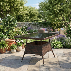 Ротанговый стол Björn с узким плетением по краю, без отверстия для зонта