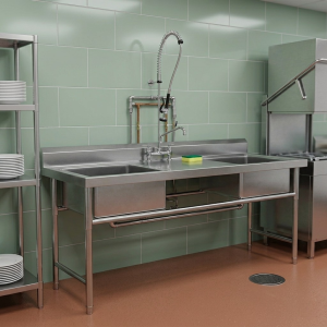 Ванна моечная двухсекционная с рабочей поверхностью 150*70*80