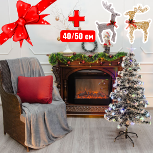 Ёлка со светодиодной подсветкой 120 см Nikolaus заснеженная +2 декоративных оленя 40/50 см на выбор