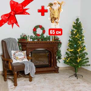 Новогодняя ель со светодиодными шишками и бантами Cloudsong 180 см +Подарок Санта 65 см