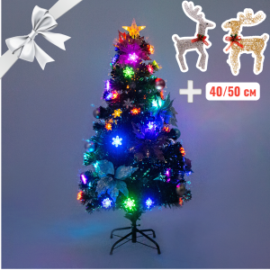 Светодиодная ель с цветами Alesund 150 см +2 декоративных оленя 40/50 см на выбор