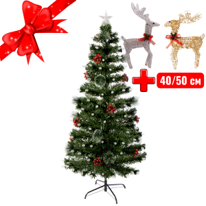 Светодиодная ель с ягодой Stavanger 120 см +2 декоративных оленя 40/50 см на выбор