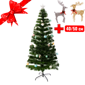 Светодиодная ель с оптоволокном Bergen 150 см +2 декоративных оленя 40/50 см на выбор