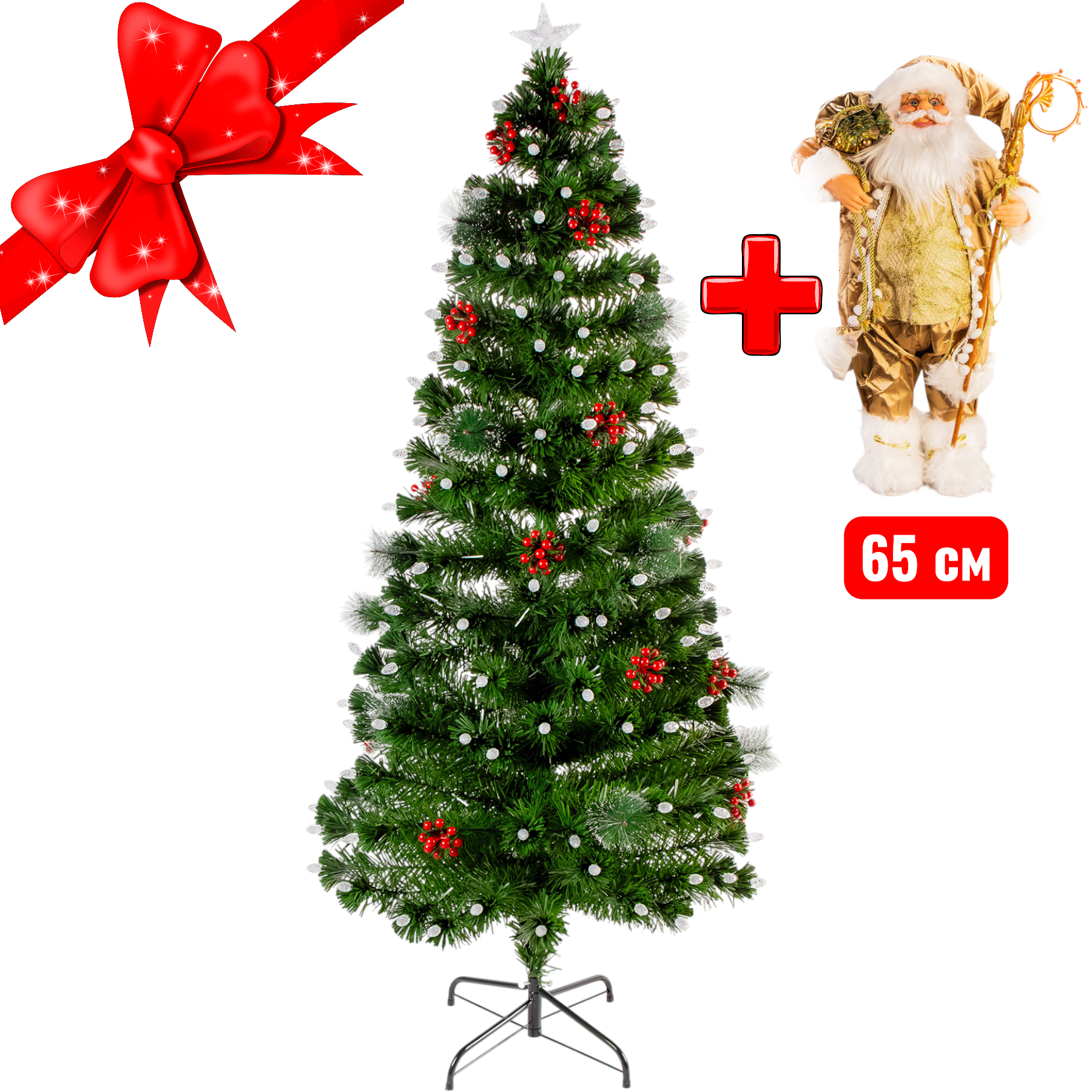 Светодиодная ель с ягодой Stavanger 180 см + Подарок Санта 65 см