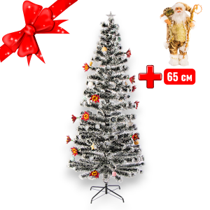 Заснеженная ель с игрушками Fjord 180 см +Подарок Санта 65 см