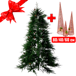 Литая ель со светодиодной подсветкой, шишками Hemsedal 210 см + Подарок светодиодные украшения