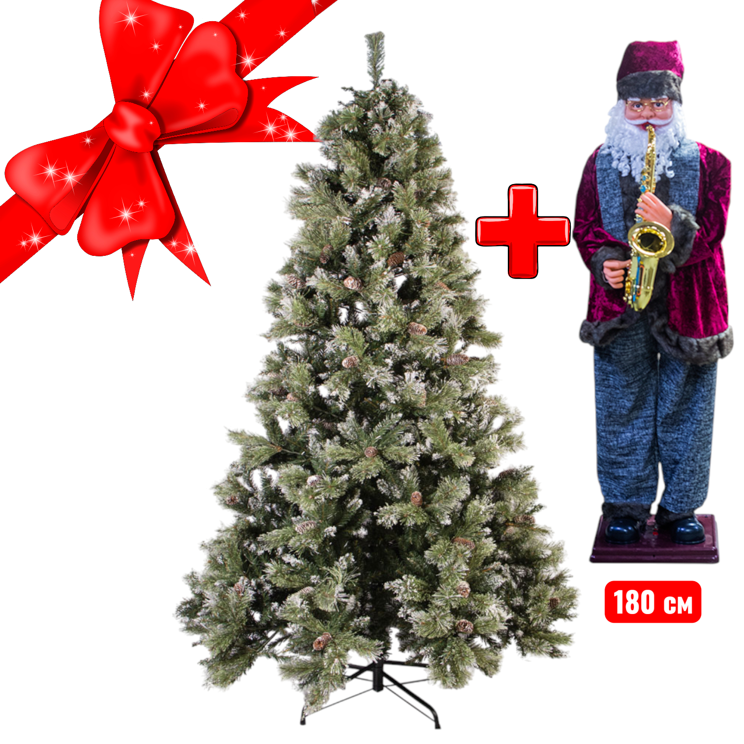 Новогодняя ель покрытая снегом и шишками Snow-Kissed Spruce 300 см + Подарок Санта 180 см — изображение 2