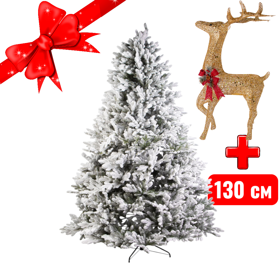 Заснеженная ель с напылением Marshmallow Fluff 180 см + подарок Олень 130 см — изображение 2
