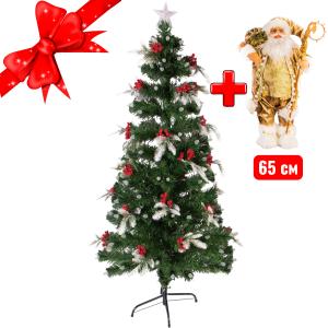 Светодиодная ель с ягодой и заиндевелыми ветвями Festive Delight 180 см +Подарок Санта 65 см