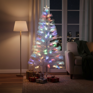 Белая ель с оптоволоконной подсветкой Crystal Light 120 см